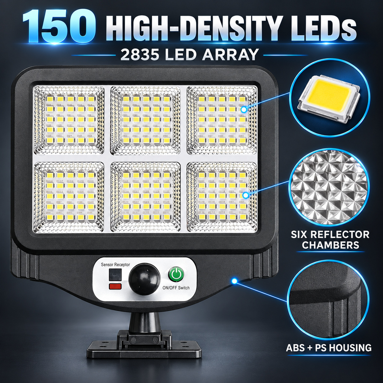Solar Powered Rechargeable Motion Sensor LED Work Light 1500mAh For Auto W780 6 SMD 2835 photo 2