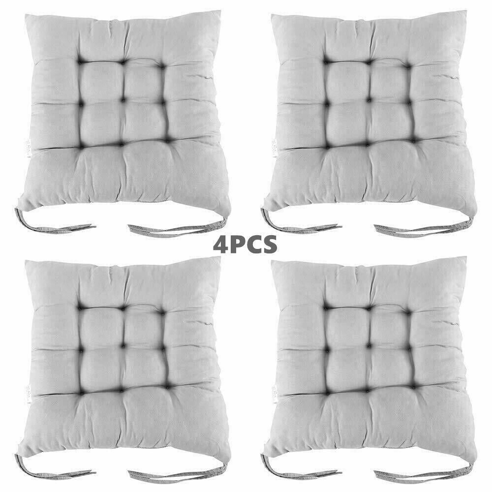4 Pack Seat Pad Dining Room Garden Kitchen Chair Seat Cushions Tie On Plain UK photo 1