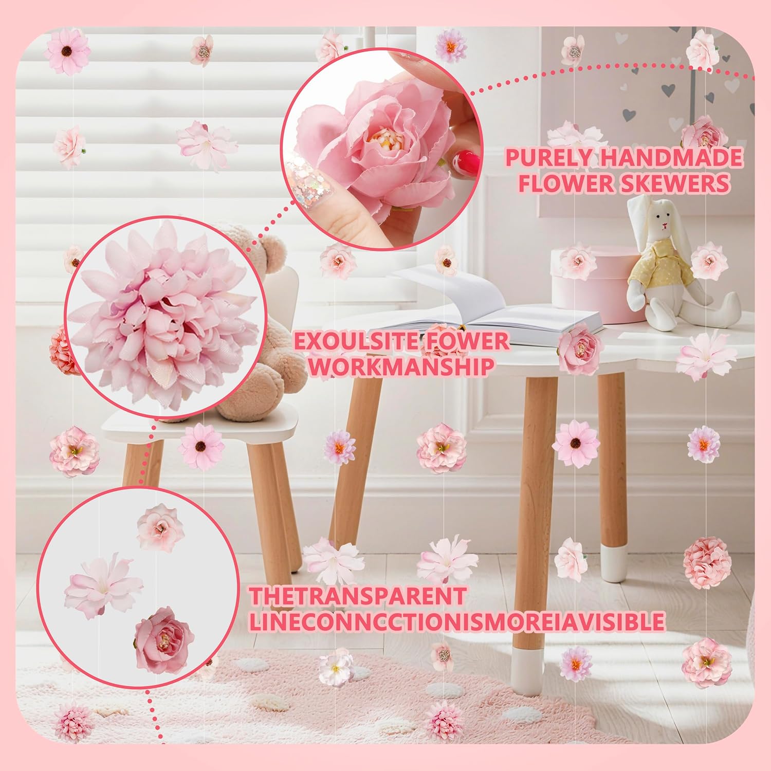 Pink Hanging Flower Garland 6 Units With Hooks, Artificial Floral Decorations For Wedding, Party, Home Wall, Door And Room Decor photo 3