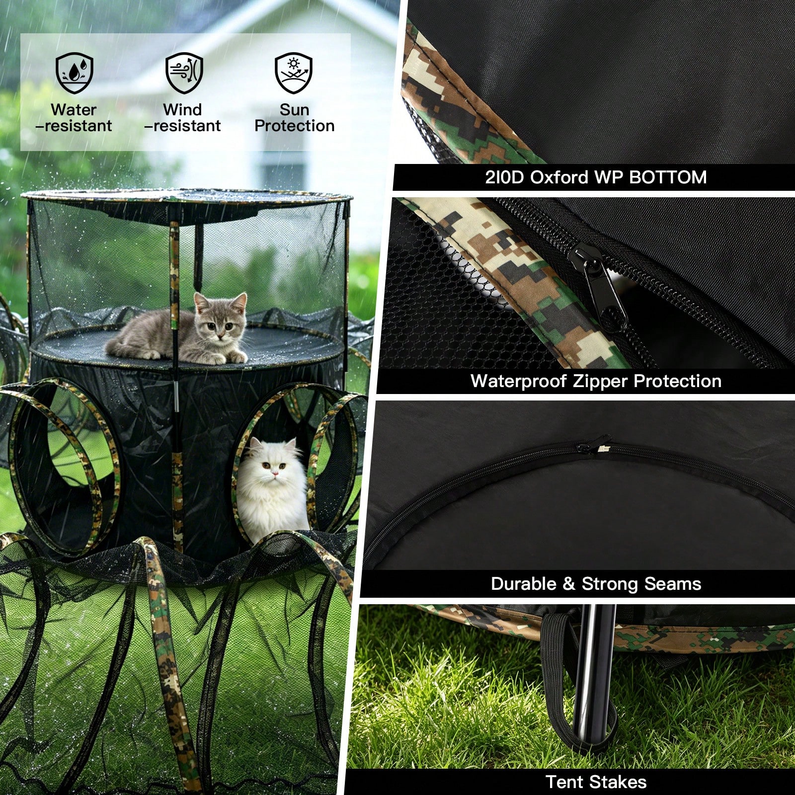 3 In1 Catio Outdoor Cat Enclosure, 2-Tier Cat Tents With Tunnels For Indoor Cats Pop Up Cube, Pet Tower Playpen With Tunnels And Tents photo 5