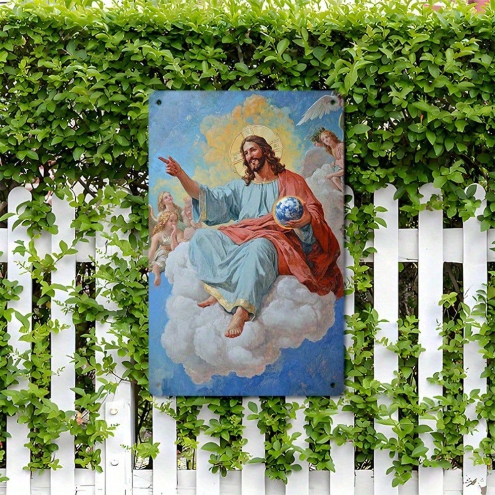 1pc Vintage Dancing With Angels Metal Tin Sign, Divine Blue Sky 2D Flat Art photo 8