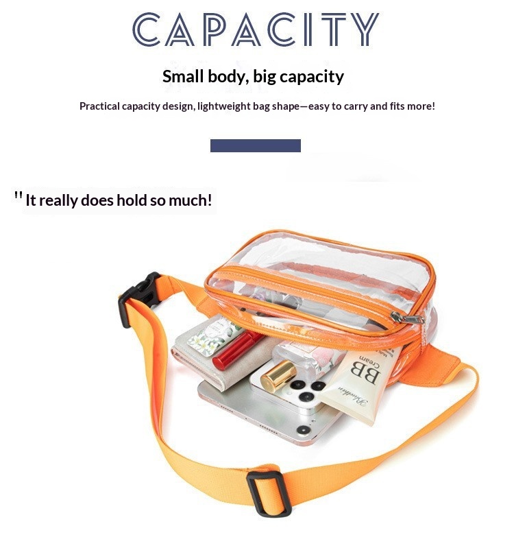 Transparent PVC Toiletry Bag, Waterproof, Portable, Large Capacity Crossbody Makeup Bag, Outdoor Sports Storage Bag, Waist Bag - Orange Red photo 2