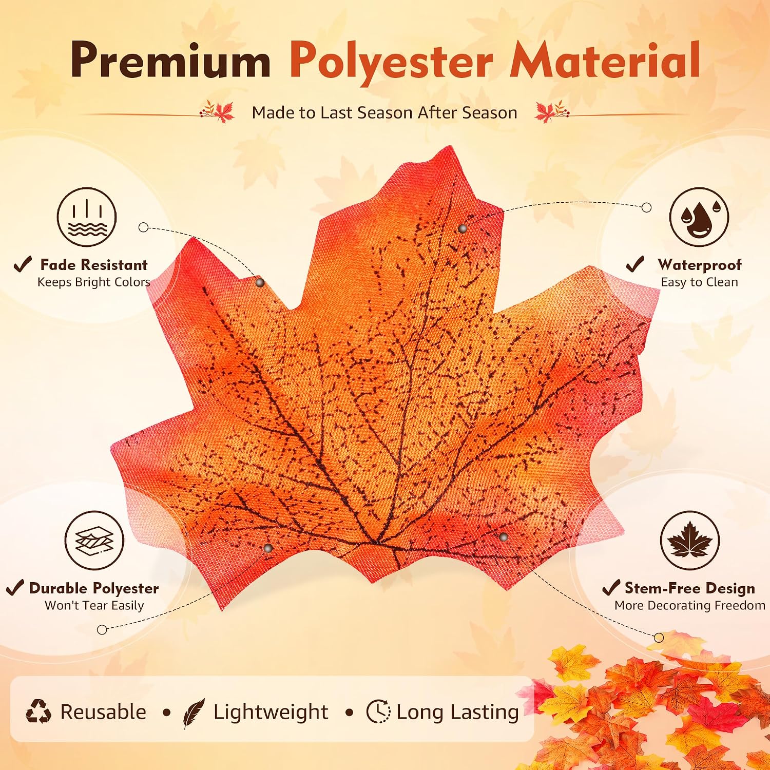 Artificial Fall Maple Leaves 350 Units, Colorful Faux Leaves With Vein Texture For Autumn Home Decor, DIY Crafts And Parties photo 2