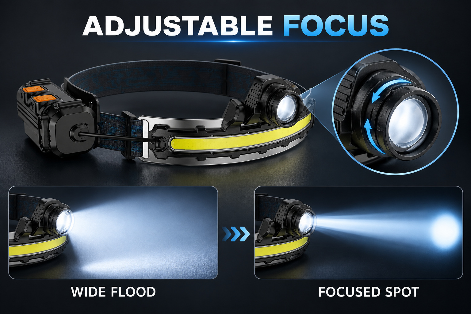 Rechargeable Motion Sensor Zoomable Battery Display LED Work Light Type C 2000mAh W679 2 Headlamp photo 7