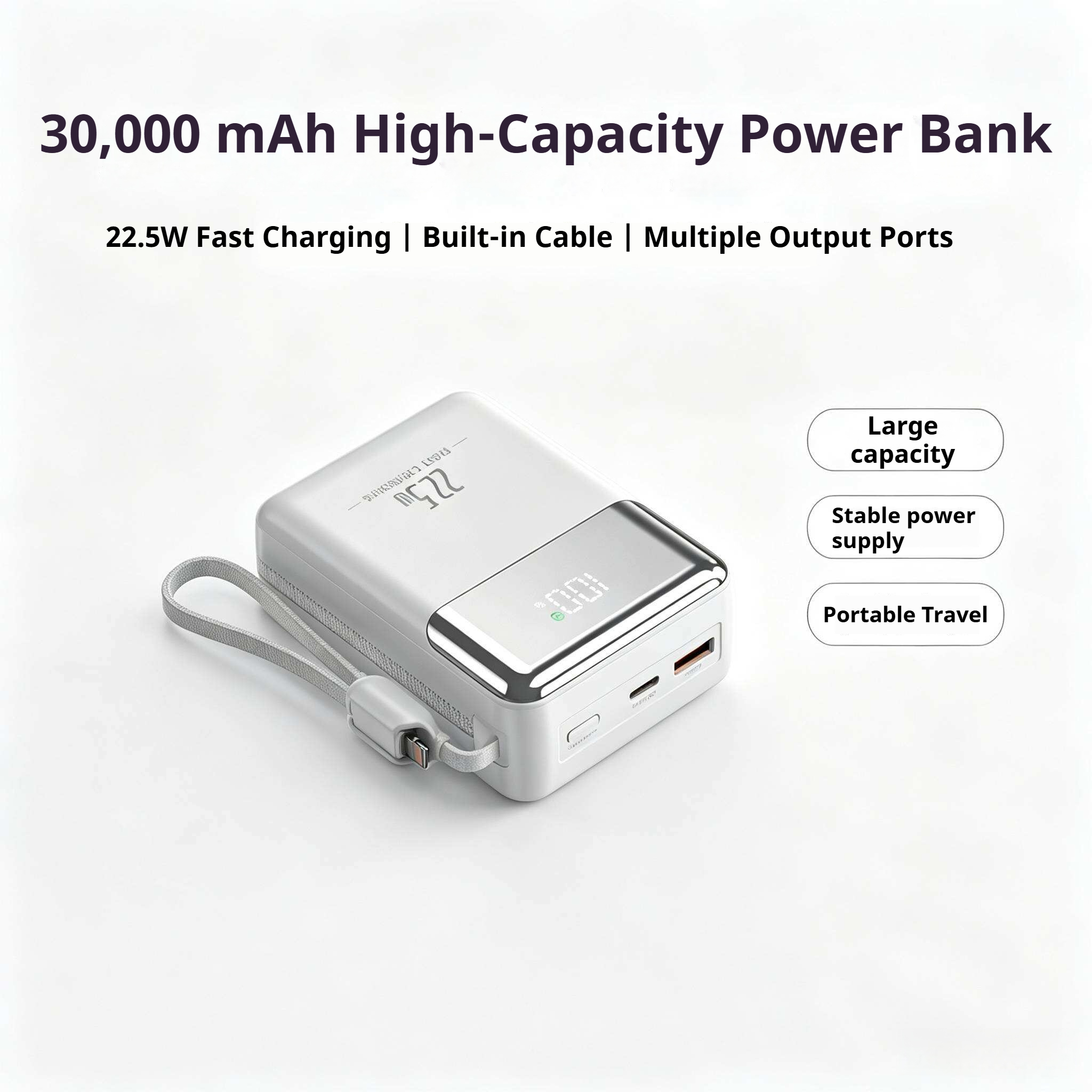 KP-726 Best-selling Power Bank 30,000mAh Fast Charging High Capacity Compact  Portable Digital Battery Display Factory Direct Stock photo 4