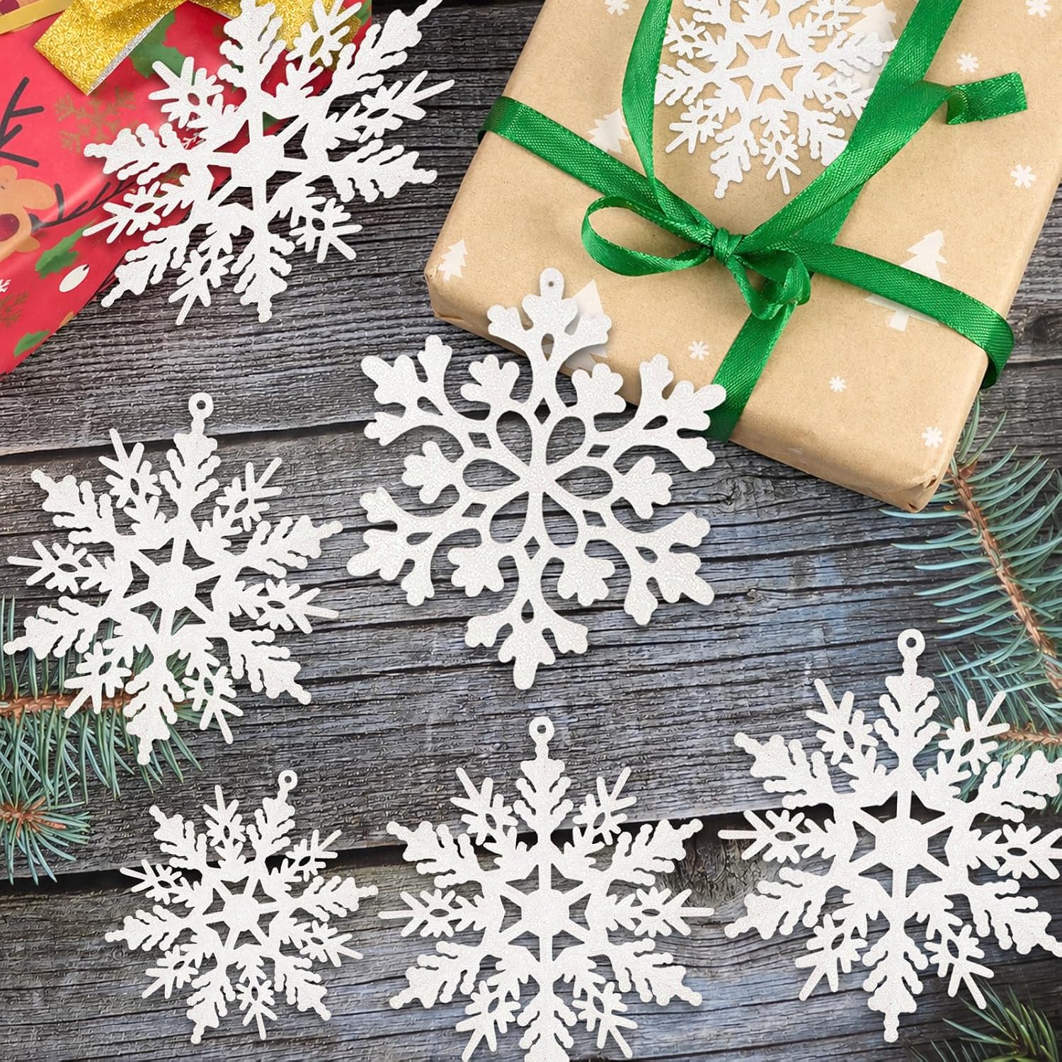 White Snowflake Christmas Ornaments 36 Units, Glitter Plastic Snowflake Decorations For Christmas Tree And Winter Decor photo 3