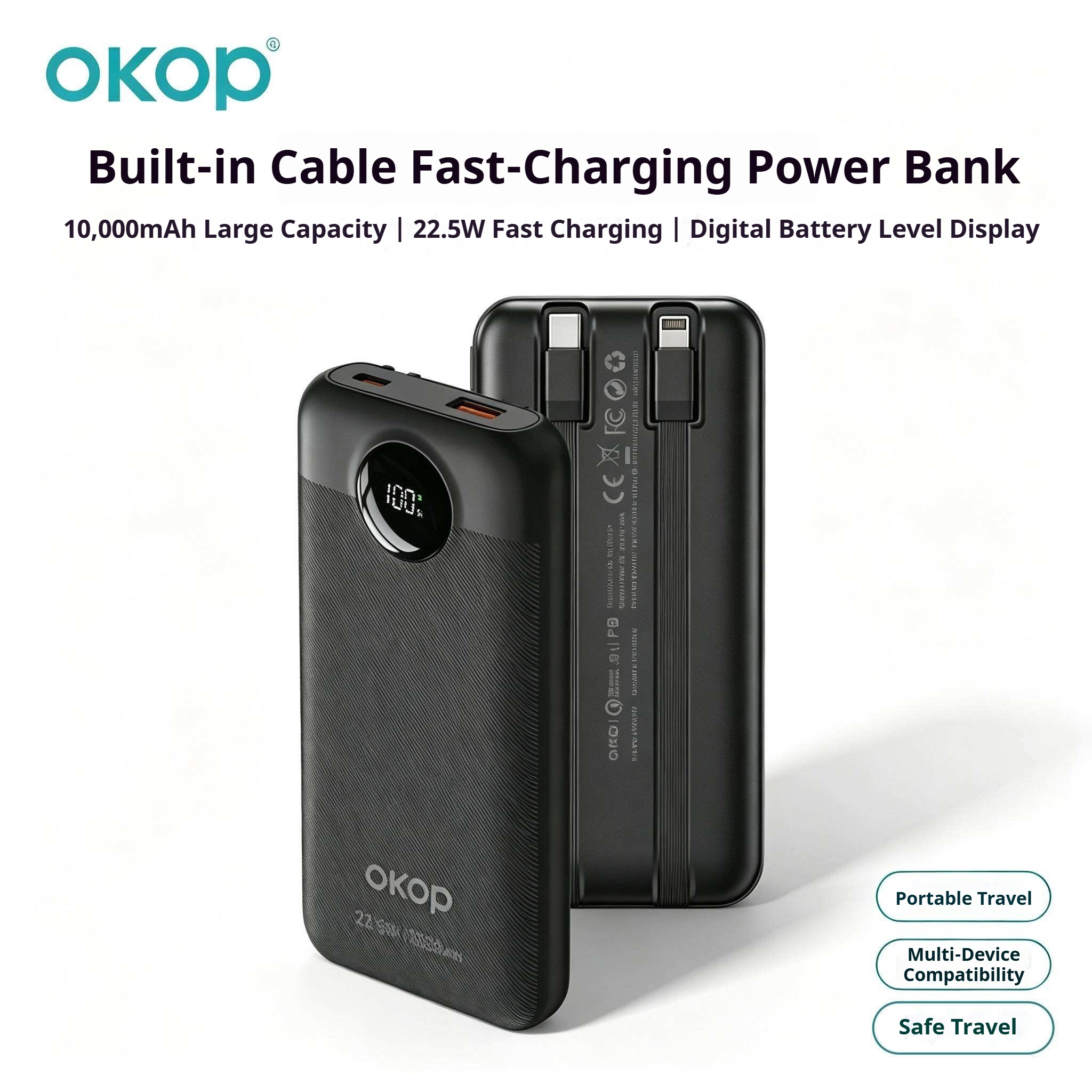 KP-728 Best-selling 10,000mAh High-capacity Power Bank With Digital Display Lightweight Portable And In-stock At The Factory photo 2