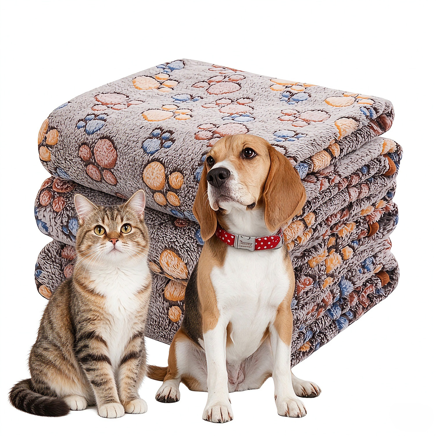 3 Pack Pet Blanket, Soft Plush Paw Print Dog Blanket Washable, Warm Fleece Cat Blanket For Large Medium Dogs, Sofa Couch Bed Cage Protector,23 X 16 In,30 X 20 In,41 X 31 In,47.2 X 39.3 In photo 1