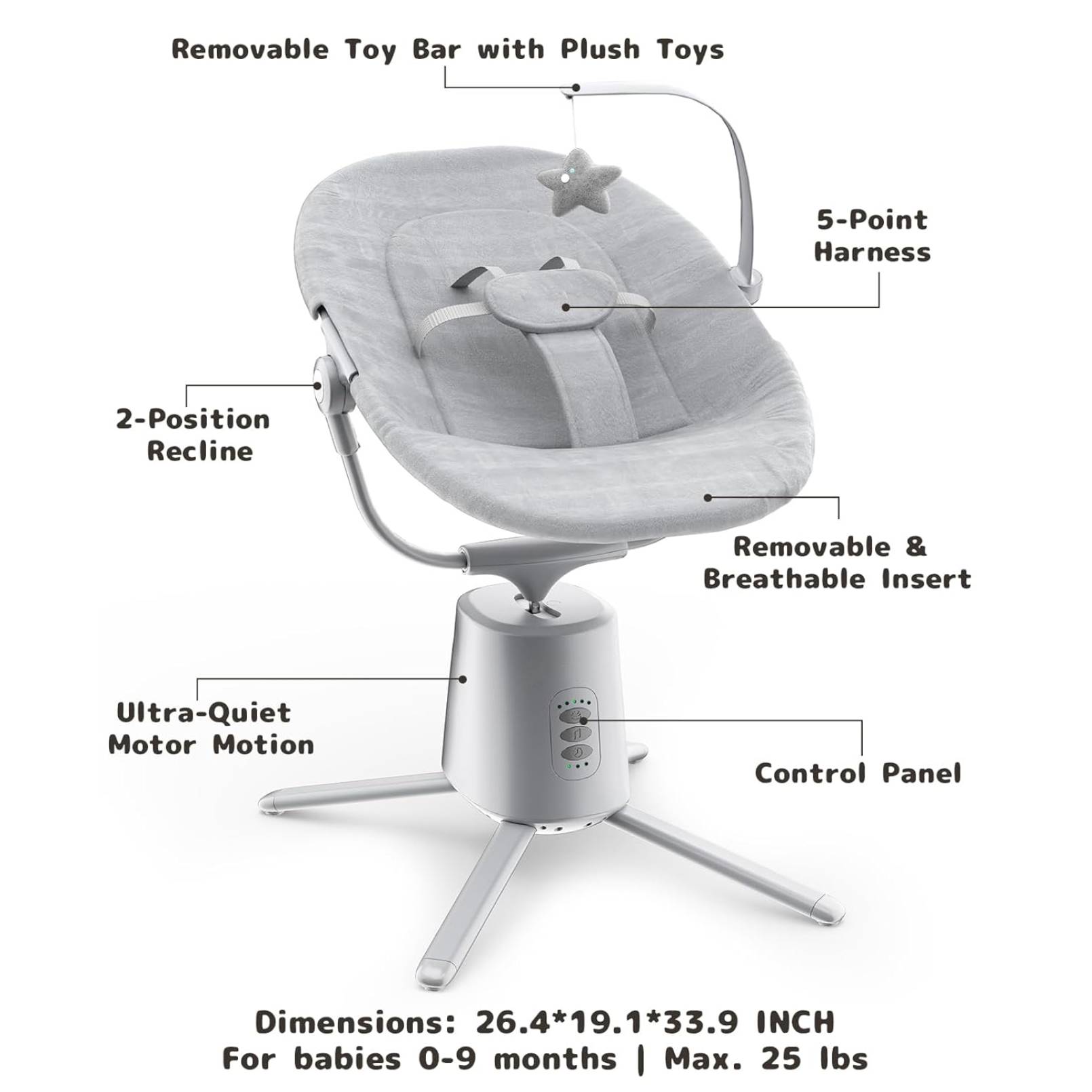 Baby Swing,Baby Swings For Infants With 3 Modes & 5 Speeds BT Enabled App & Remote Control, Electric Swing 6 Melodies And 3 Timer Setting photo 7