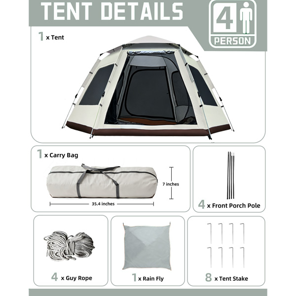 Cream White Instant Pop Up Tent - 3 Second Quick Setup Outdoor Shelter, Windproof Waterproof With Panoramic Mesh Skylight, Extra Spacious Sunshade Canopy For Picnic, Beach, Backyard, Music Festival photo 8
