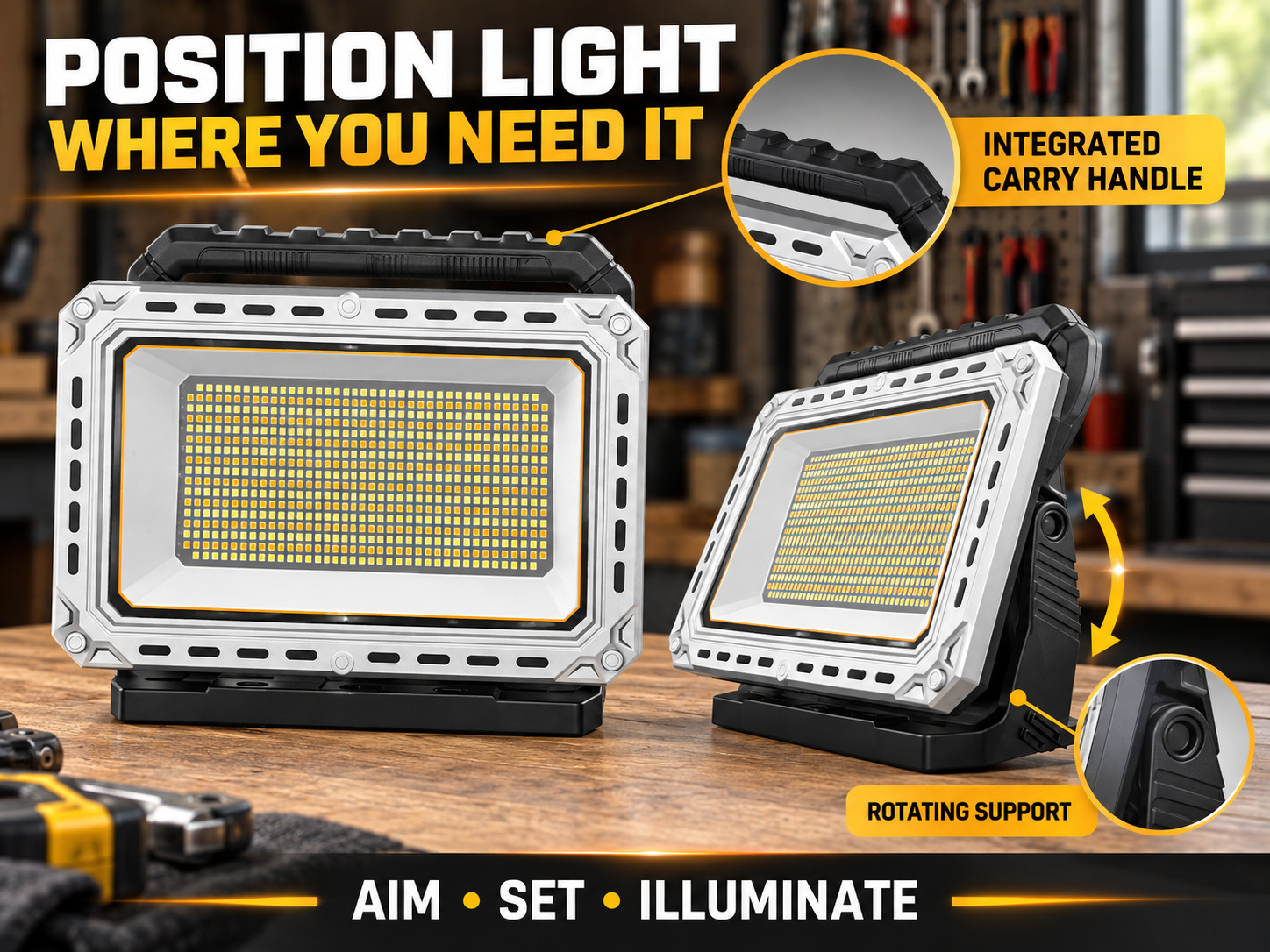 Rechargeable Battery Display Type C LED Work Light For W8141 1 4100LM Adjustable Stand Flood photo 3