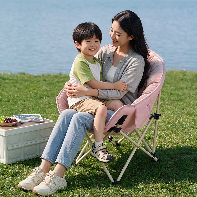 Outdoor Folding Moon Chair Foldable Shell Shaped Saucer Chair, Oversized Padded Camping Chair With Side Pocket, 280LBS Capacity,for Camping, Hiking,Fishing,Picnic,Beach,Yard, Bedroom photo 3