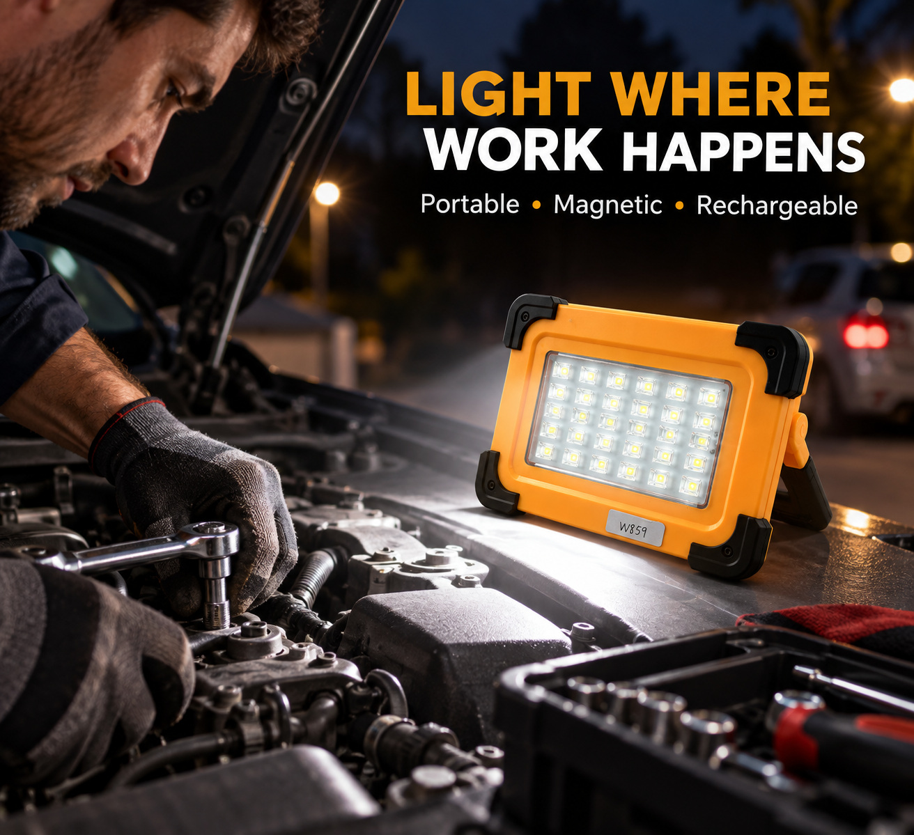 Solar Powered Rechargeable Magnetic COB LED Flood Light W859 6600mAh Battery 5 Hour Runtime Work photo 7