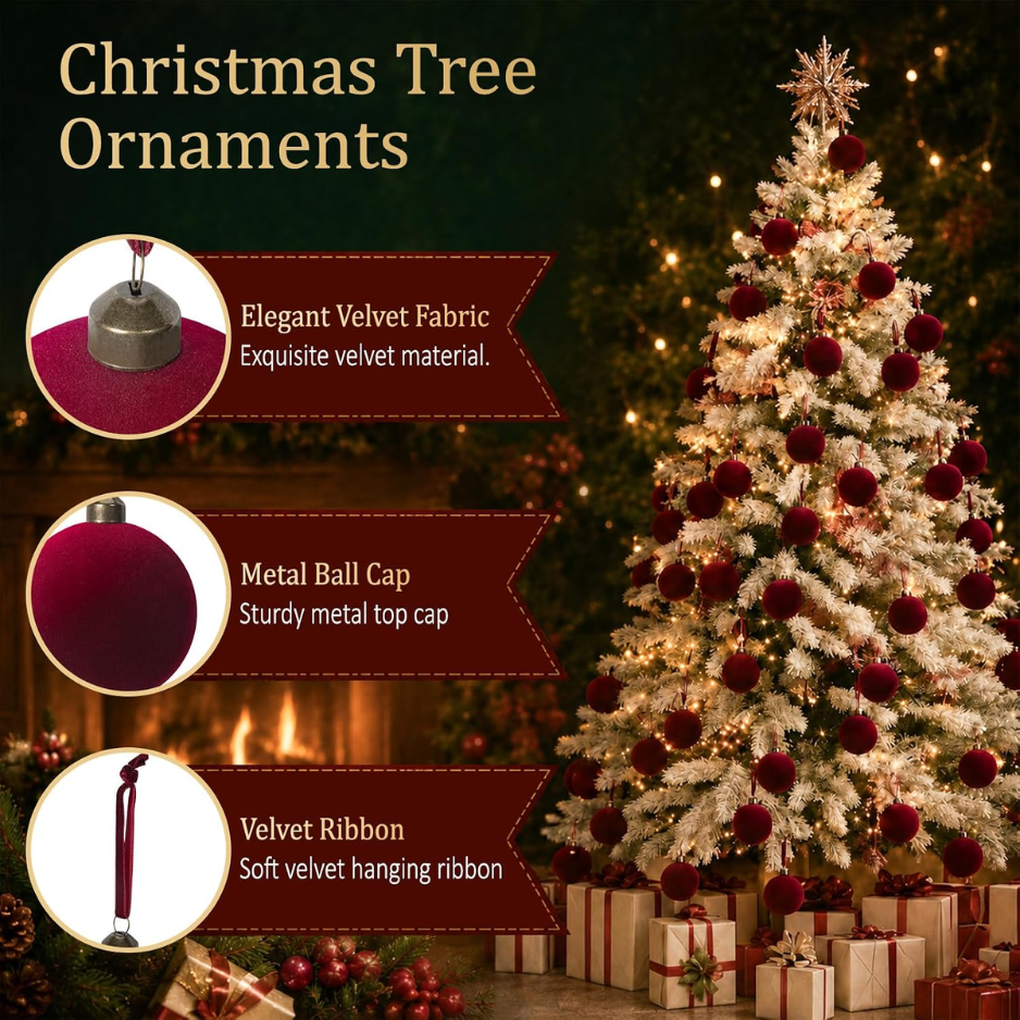 15 Pcs Red Velvet Christmas Decorations Balls, 2.65 Inch Christmas Ornaments For Xmas Tree Decor, Dark Red Flocked Ball For Family Holiday Party Valentines photo 6