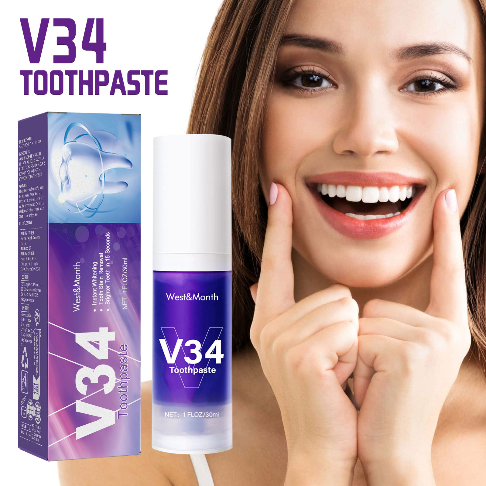 V34 Cleaning Toothpaste 30ml 1box photo 7