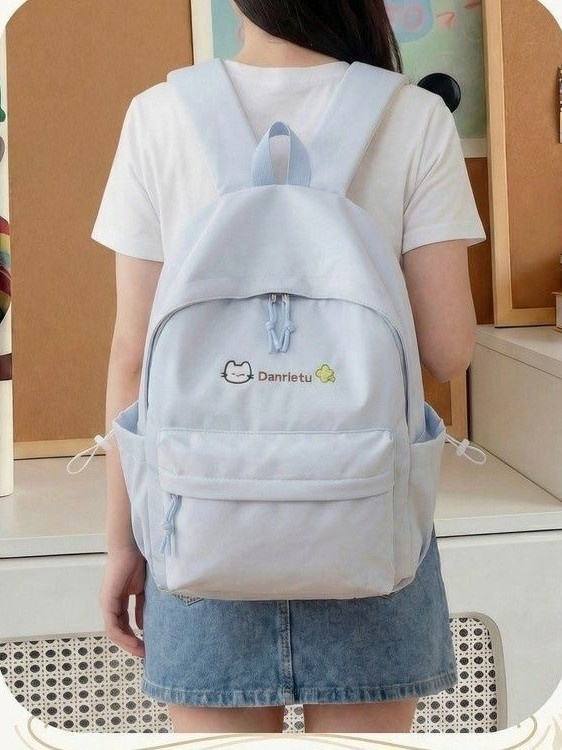 Japanese Solid Color College Student Backpack Female 2026 New Lightweight Junior High School Student Backpack Short Distance Travel Backpack - Light Blue photo 3