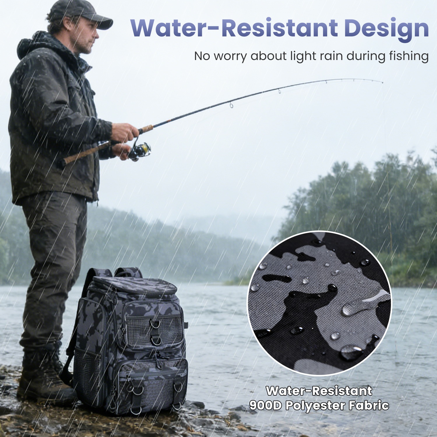 42L 11Gal Fishing Backpack Large Capacity Fishing Tackle Storage Bag With Rod Holders 16 Pocket Water-Resistant With Divider Adjustable Padded Straps For Fishing Gear Outdoor Camping Hiking photo 2