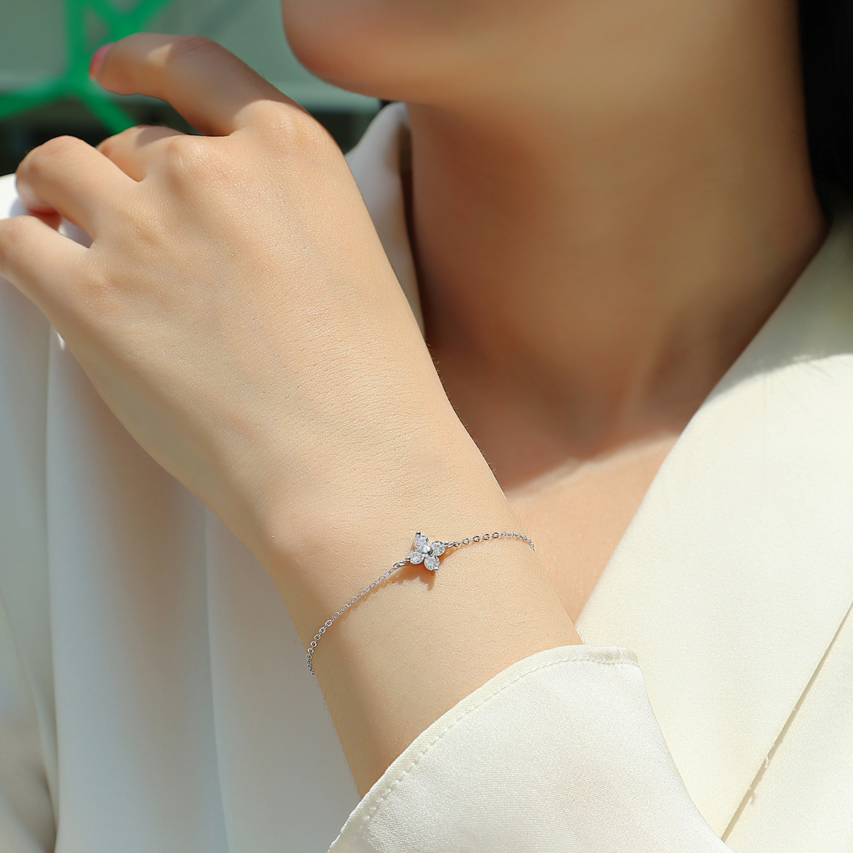 S925 Silver 1.6g Cross Moissanite Bracelet, 4x3mm D VVS1, 16&5cm Adjustable, GRA Certified photo 6