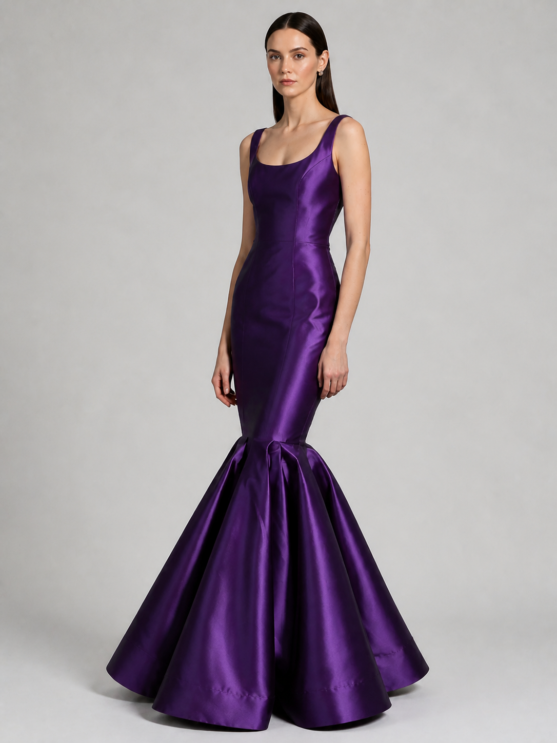 Deep Purple Satin Scoop-Neck Sleeveless Mermaid Evening Gown photo 1