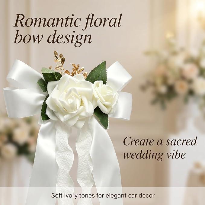 4-Piece White Artificial Flower Bouquets For Wedding Car Door Handle And Celebration Decorations photo 5