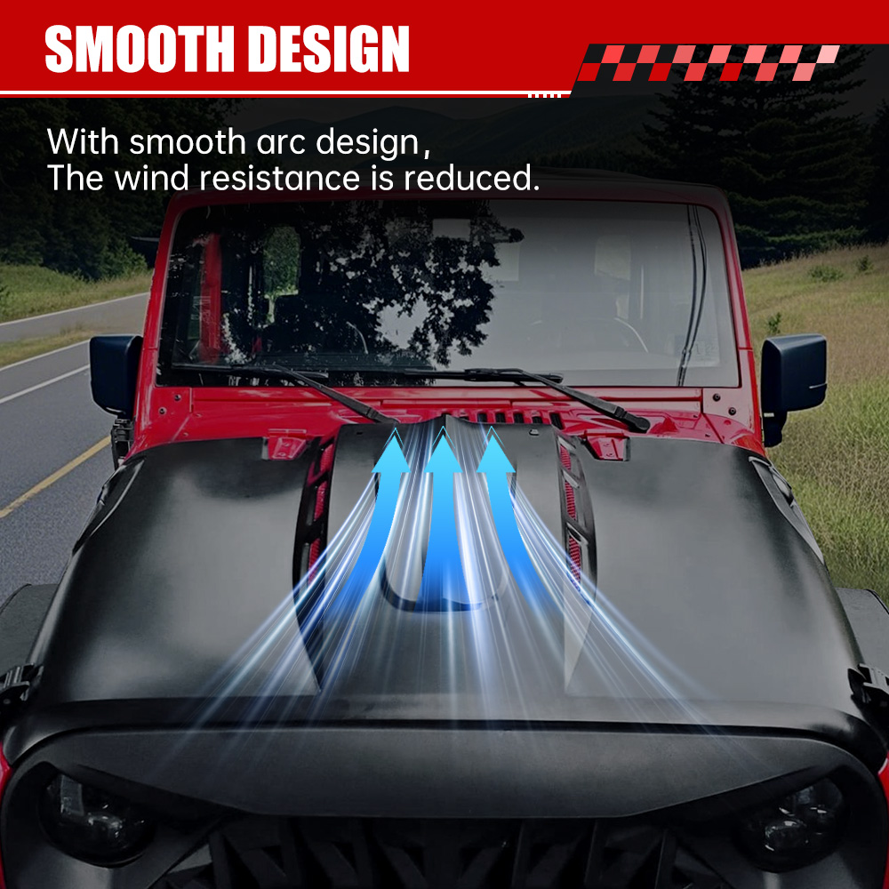 The Avenger Style Replacement Hood Compatible With 2007-2018 J Eep Wrangler JK JKU Unlimited Rubicon Black photo 5