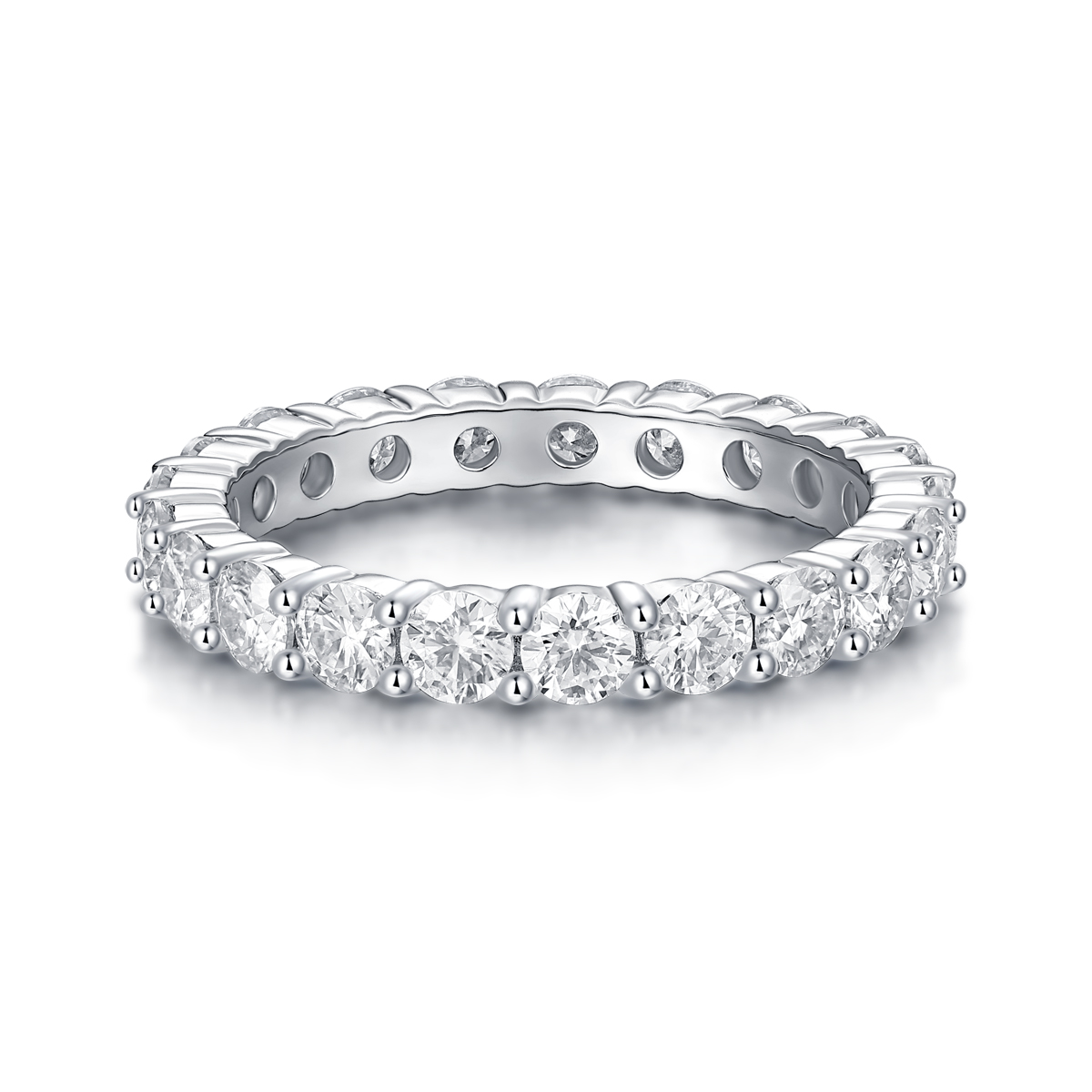 S925 Silver 2.7g Platinum Plated Moissanite Eternity Ring, 3.0mm 19pcs D VVS1 Band, GRA Certified US 5-9 photo 4