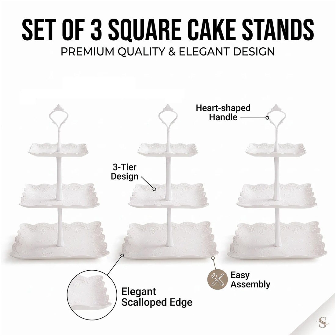 3PCS 3 Tier Cake Stand Afternoon Tea Wedding Plates Party Embossed Tableware photo 4