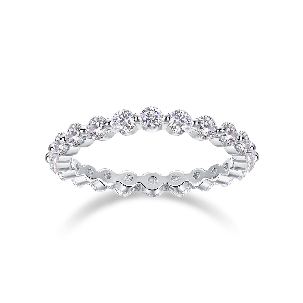 S925 Silver 1.6g Platinum Plated Moissanite Ring, 3.0mm Wavy Eternity 22pcs D VVS1 Band, GRA Certified US 5-9 photo 2