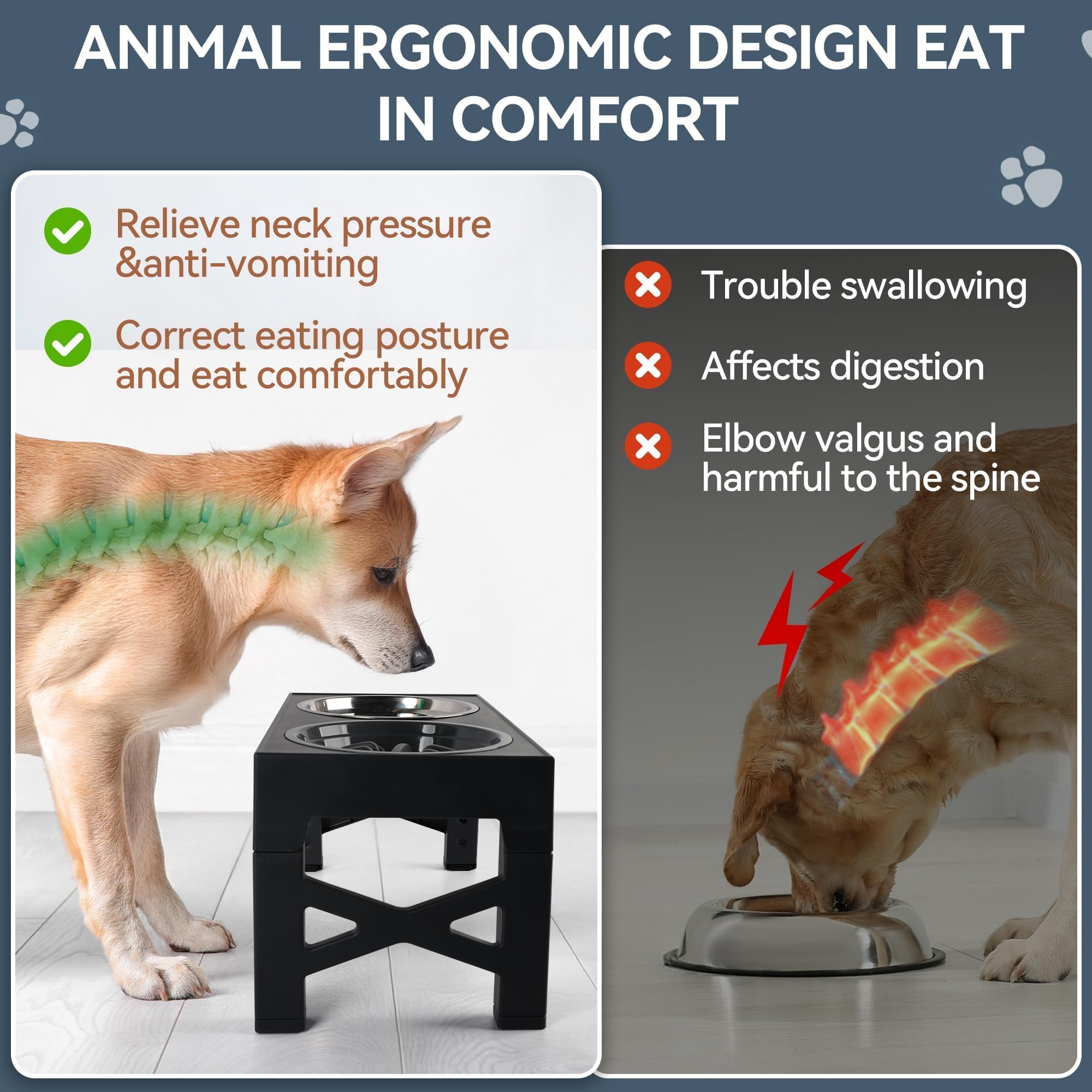 Elevated Dog Bowls, Raised Dog Bowl With Slow Feeder Bowl & Stainless Steel Bowls, 5 Heights Adjustable Dog Feeding Bowl Stand For Small Medium Large Dogs, Food Dishes With Non-Slip Feet photo 5