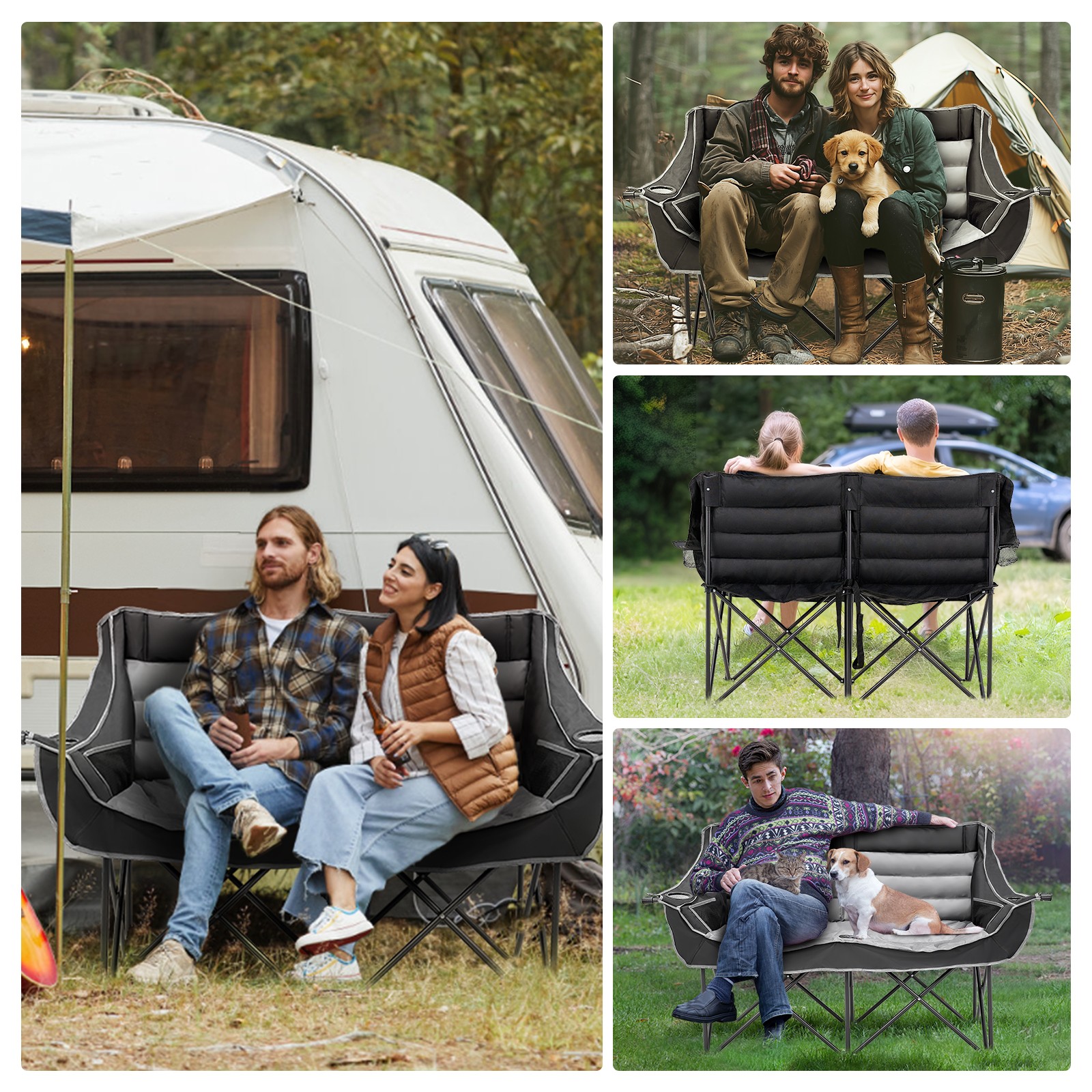 Double Camping Chair, Folding 2 Person Camping Chair Loveseat With Cup Holder photo 8