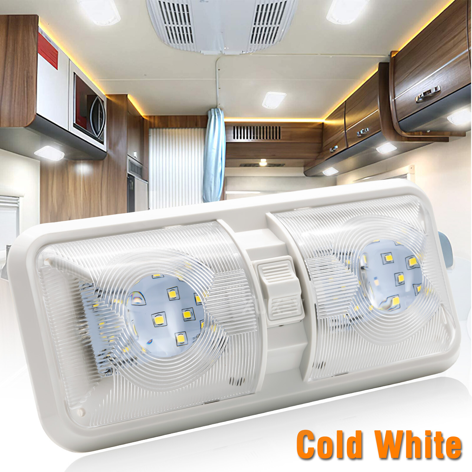 12V RV Interior LED Ceiling Light Boat Camper Caravan Trailer Double Dome Light photo 1