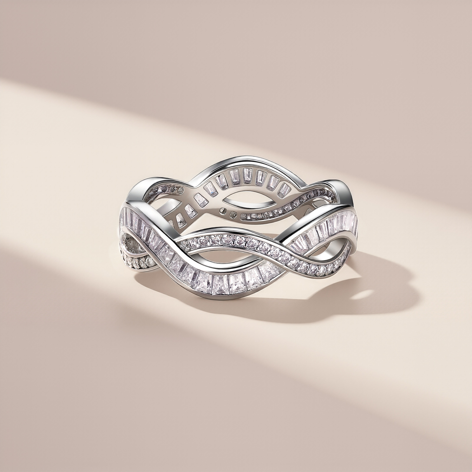 S925 Silver 3g Baguette Moissanite Intertwined Ring, D VVS1, GRA US 5-8 photo 2