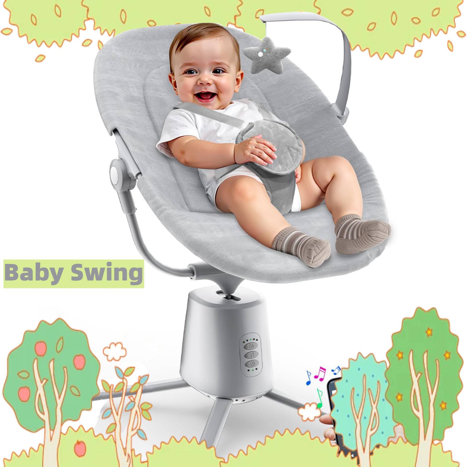 Baby Swing,Baby Swings For Infants With 3 Modes & 5 Speeds BT Enabled App & Remote Control, Electric Swing 6 Melodies And 3 Timer Setting photo 1