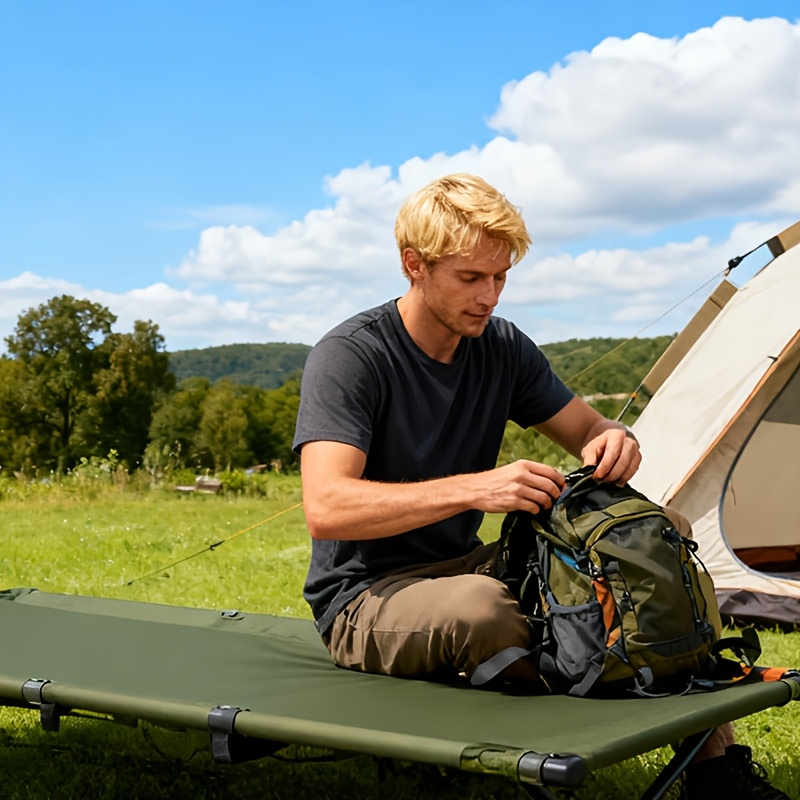Camping Cot Folding Camp Bed Portable Outdoor Bed Aluminum Camping Cot Backpacking Cot Ultralight Camp Cot Heavy Duty Camping Cot 600D Oxford Camping Bed Camping Cot With Side Pocket photo 5