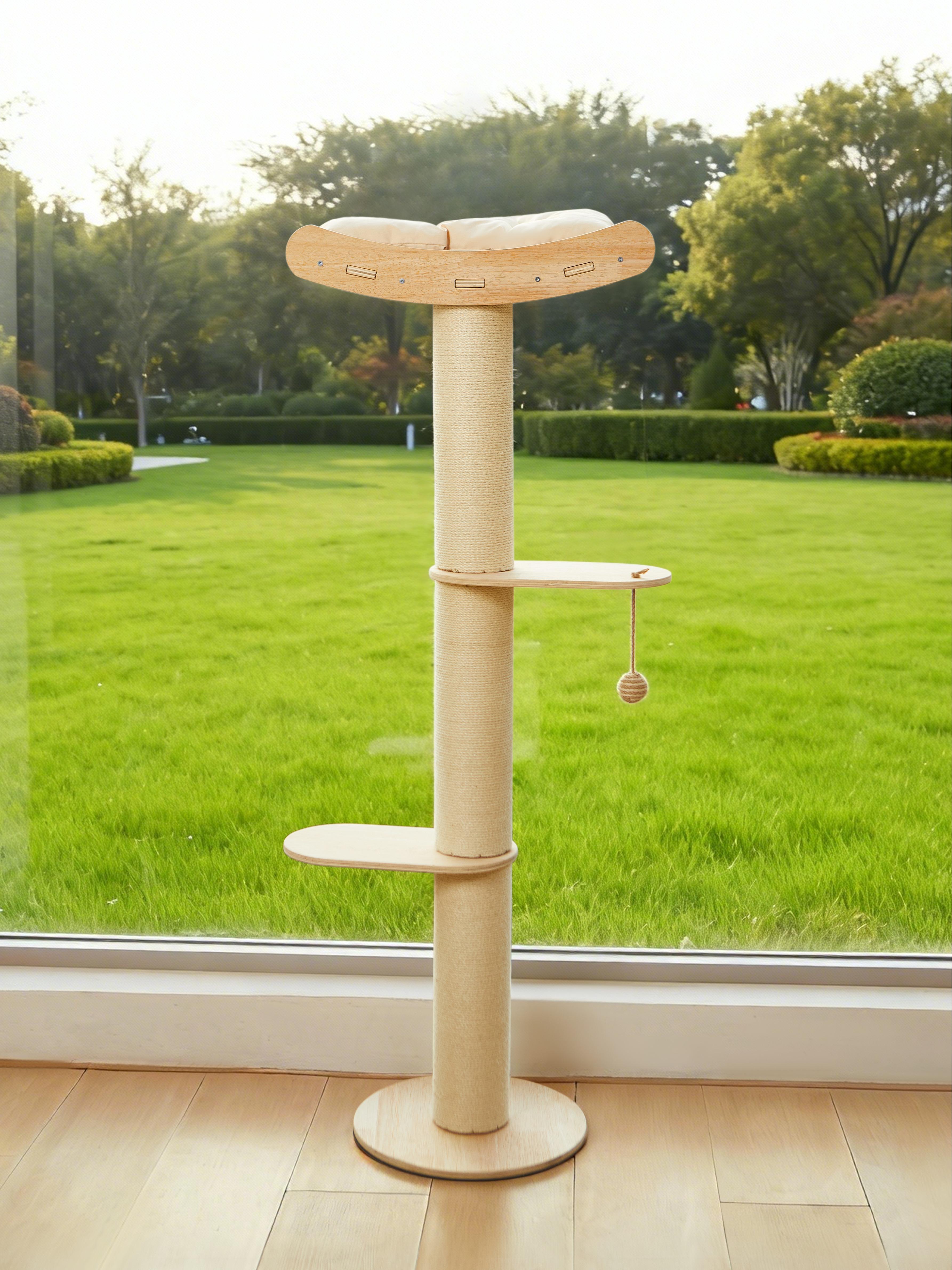 Half Cat Tree Tower-3-Tier Hemp Scratching Post, Perches & Sturdy Activity Center Suction Cup photo 3