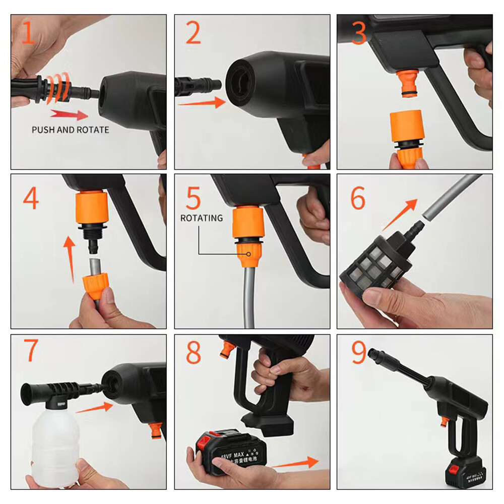 1500W 60Bar 15000mAh Cordless High Pressure Car Washer Spray Water Gun 2 Battery photo 3