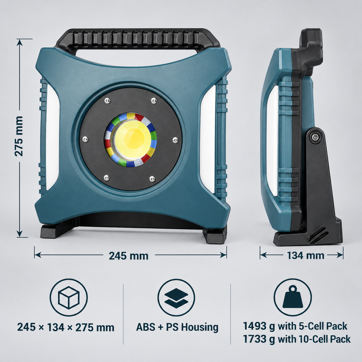 Rechargeable Type C COB Batteryversion 18650 W8142 1 Red Blue Warning LED Flood Light 6500mAh photo 4