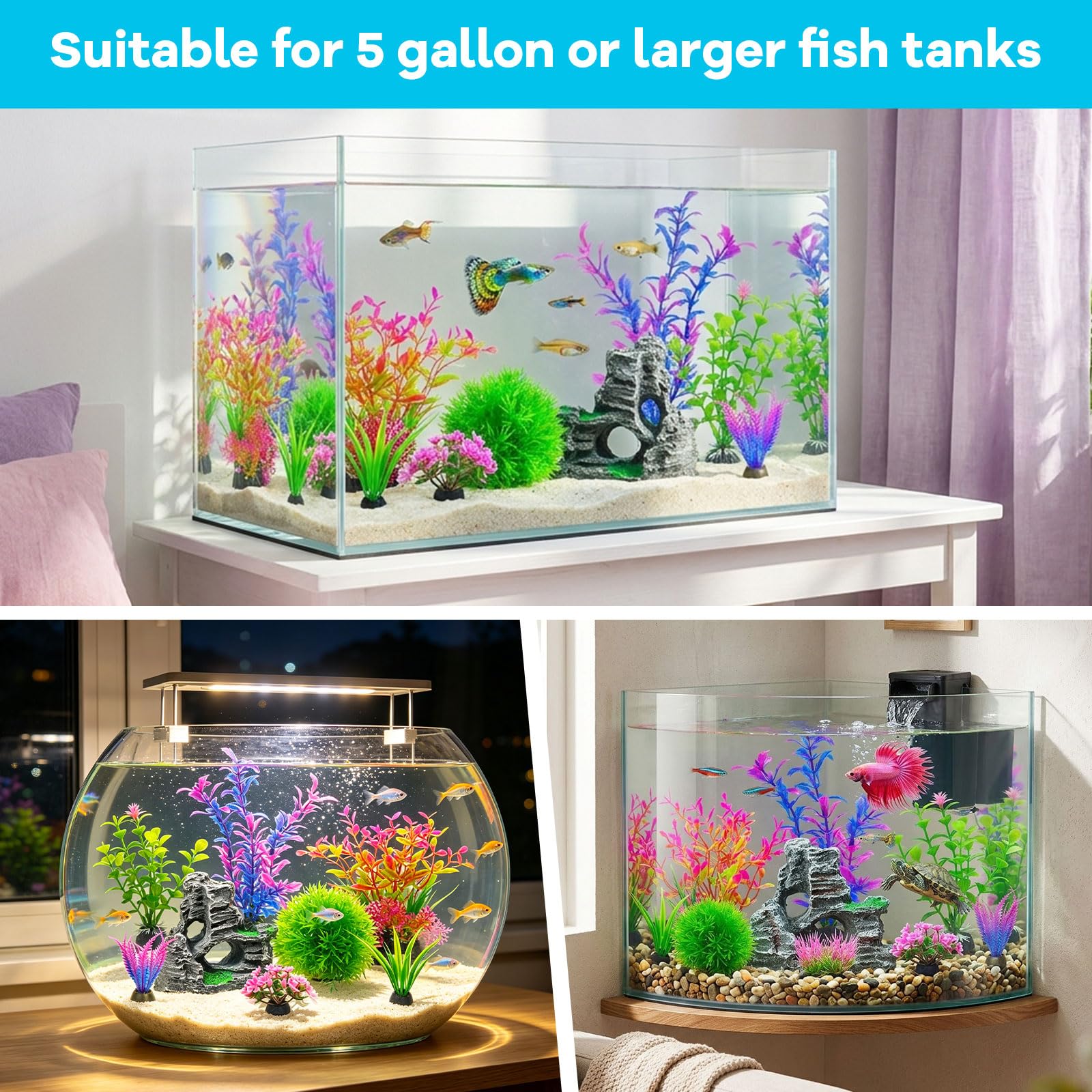 8Pcs Aquarium Decor Set, Artificial Plastic Plants And Rock Cave For Fish Tank Decorations, Goldfish Betta Fish Tank Accessories Supplies Realistic Small Large Fish Bowl Ornaments photo 5