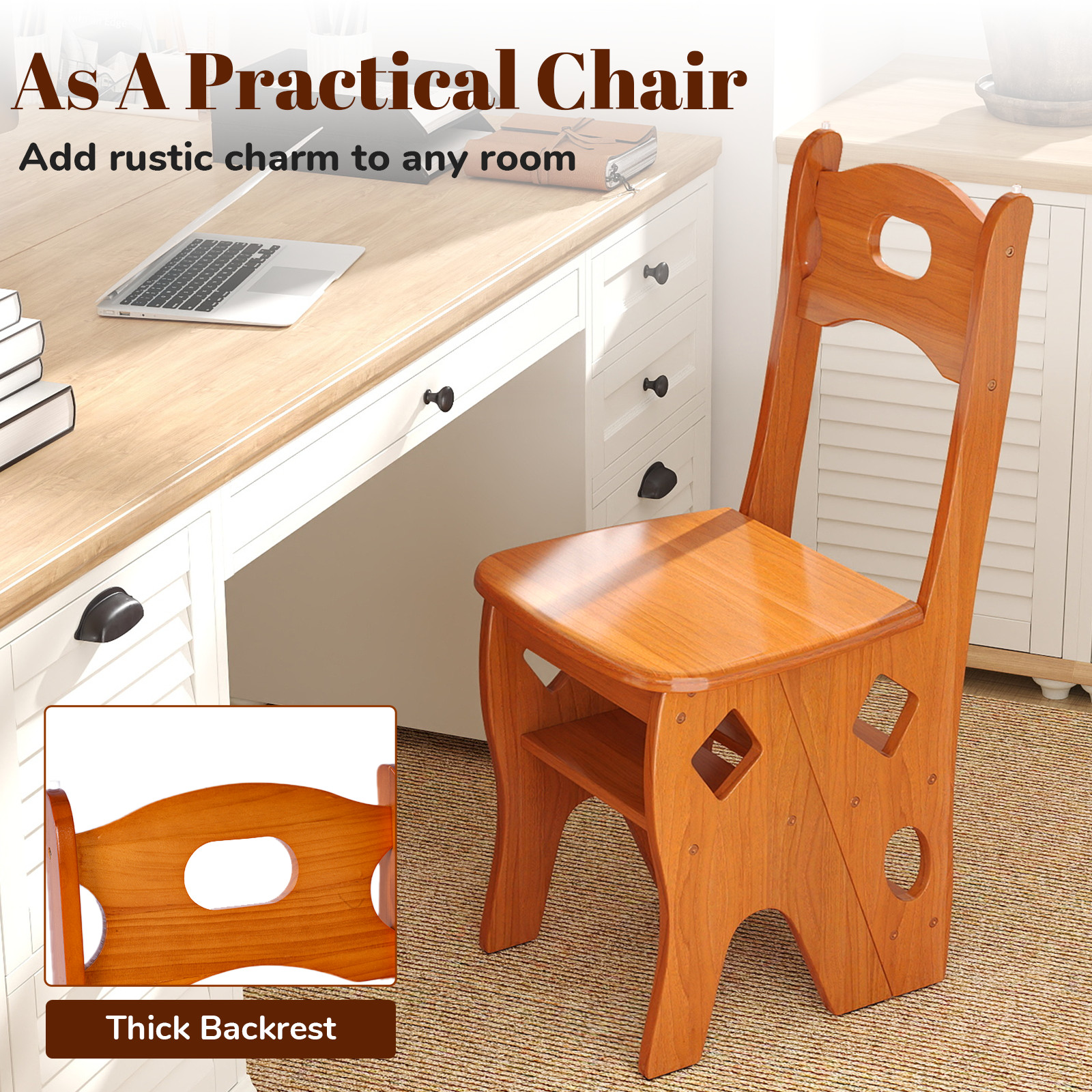 Multipurpose Folding Wooden Library Step Ladder Chair Step High Chair Step Stool photo 8
