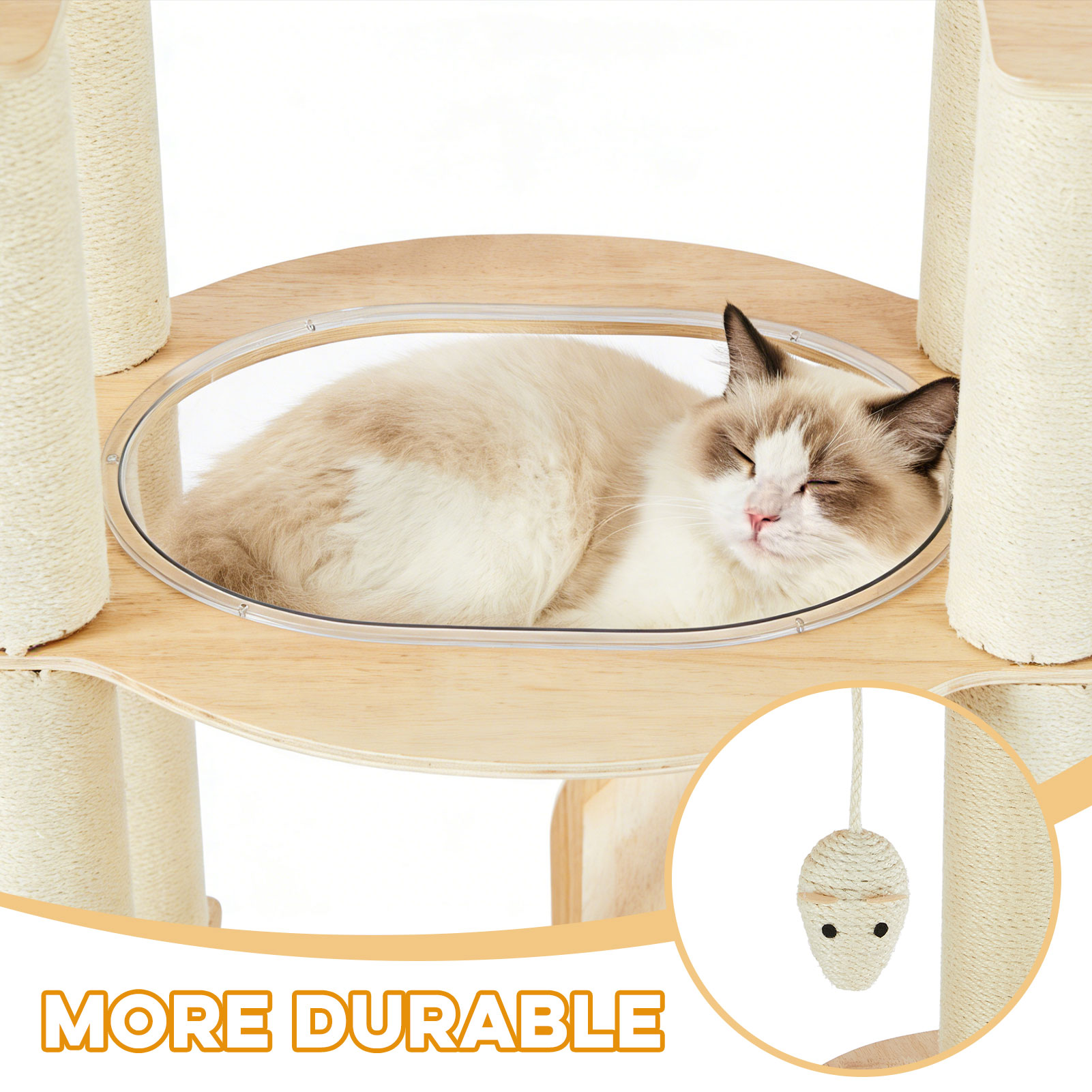 Heavy-Duty No-Drill Large Cat Tree-Solid Wood, 5-Story Multi-Column Cat Tower, 80.4in For Large Spaces & Multi-Cat Households, Open Condo, Space Capsule, Bed, Durable Indoor Pet Furniture photo 3