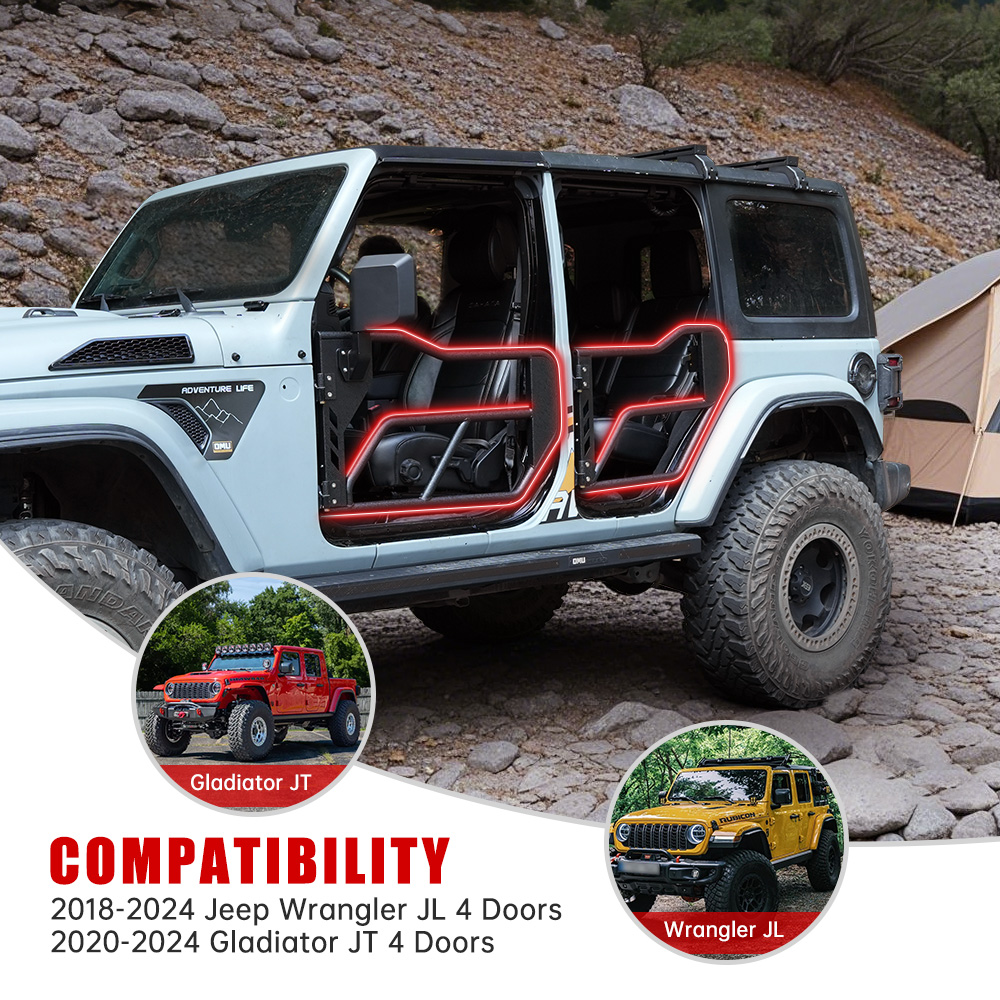 Tube Doors With Side View Mirror For 2018-2025 Je Ep Wrangler JL JLU And Gladiator JT 4-Doors - Includes 4XE 4-piece Set Off Road Summer Trail Adventure photo 7