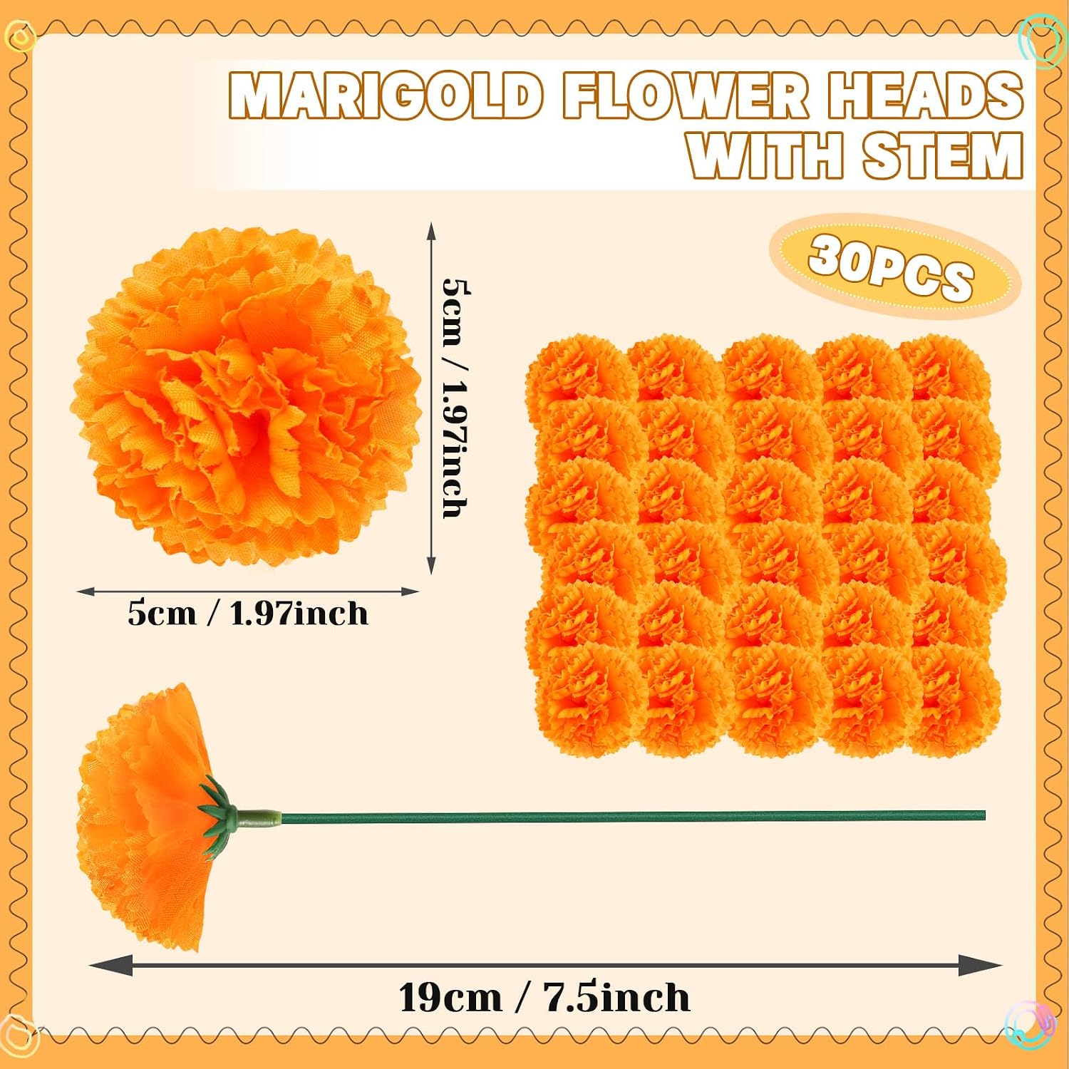Artificial Marigold Flower Heads 30 Units, Orange Faux Flowers For Wreaths, Garlands, DIY Crafts, Halloween And Home Decor photo 4