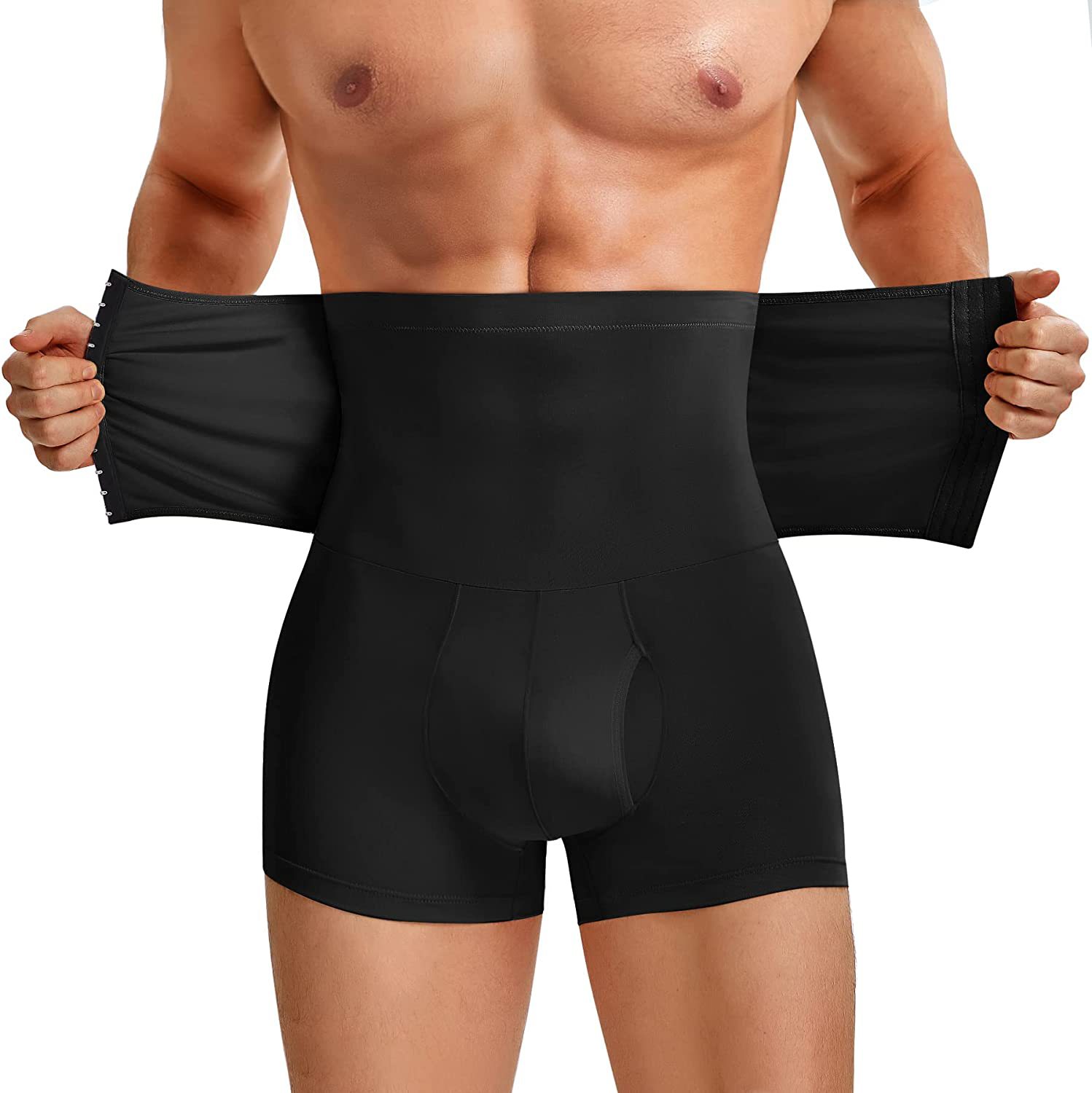 Men High Waist Shapewear Boxer Briefs With Adjustable Hooks Compression Tummy Control Butt Lifter Breathable Workout Training Body Shaper Shorts photo 1