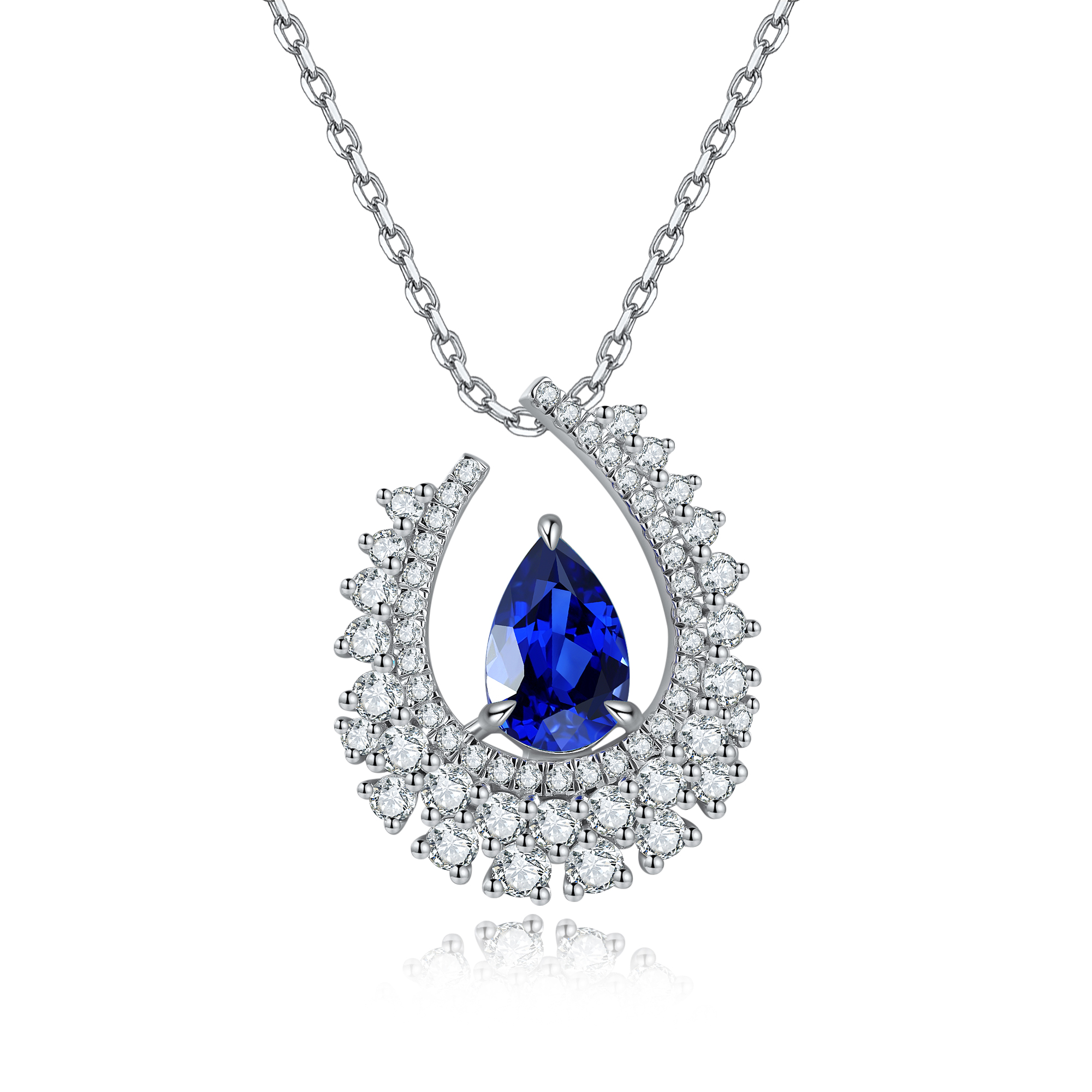 S925 Silver 4g Lab-Created Gemstone Necklace, 10.5x7mm Teardrop, 4 Colors, 40&5cm photo 7