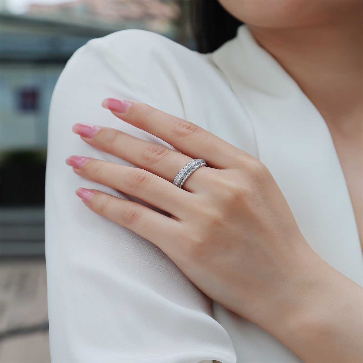 S925 Silver 3.8g Platinum Plated Moissanite Ring, 5.5mm 290pcs D VVS1 Eternity Band, GRA Certified US 5-9 photo 8
