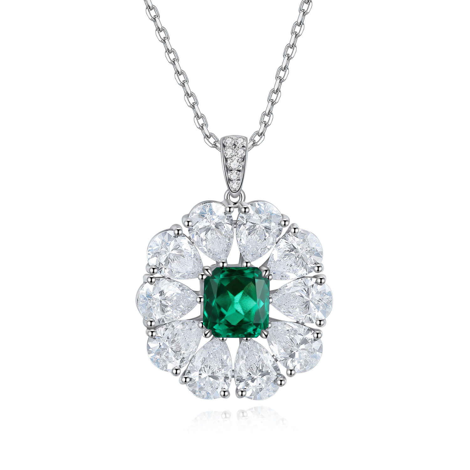 S925 Silver 7.7g Lab-Created Gemstone Necklace, 7x7.5mm Pendant, 5 Colors, 40&5cm photo 2