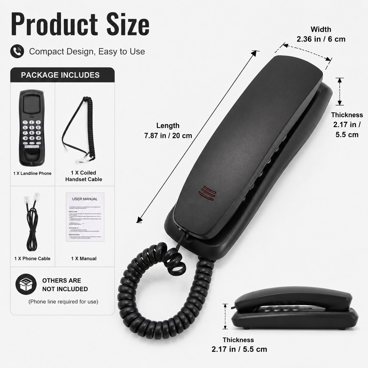 Small Corded Landline Phone Mini Desktop Wall Mount Telephone Home Office Hotel photo 5