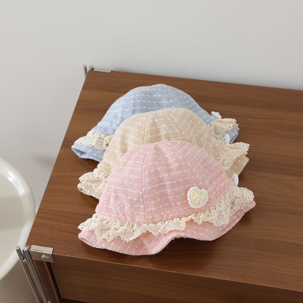 Knitted Jacquard Heart-shaped Crochet Fishing Hat With Lace Trim And Soft Brimmed Hat For Children, Sun Protection Cap photo 6