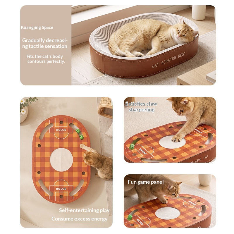 Cat Scratcher And Cat Bed Combo, White Cardboard, Highly Durable With Minimal Shedding, Large Size, Equipped With A Bell Tipped Ball Your Cats Perfect Self Entertainment Toy, Pet Supply photo 3
