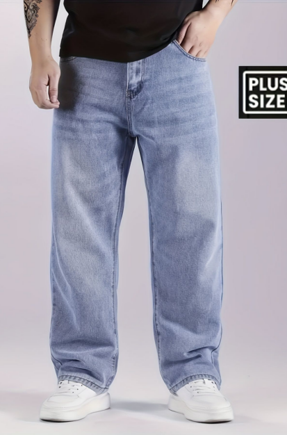 Light Blue Jeans Men Relaxed Fit Loose Denim Pants Casual Streetwear Plus Size Big Tall Men's Ready Stock photo 8